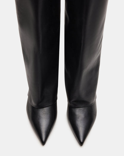 LUCA Black Leather Pointed-Toe Cuffed Kitten Heel Women's Boot | Steve Madden Everyday