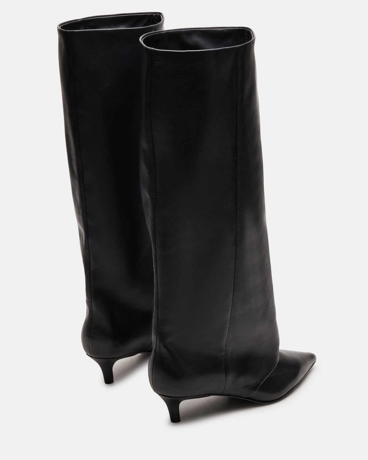 LUCA Black Leather Pointed-Toe Cuffed Kitten Heel Women's Boot | Steve Madden Everyday