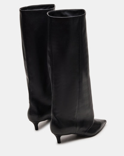 LUCA Black Leather Pointed-Toe Cuffed Kitten Heel Women's Boot | Steve Madden Everyday