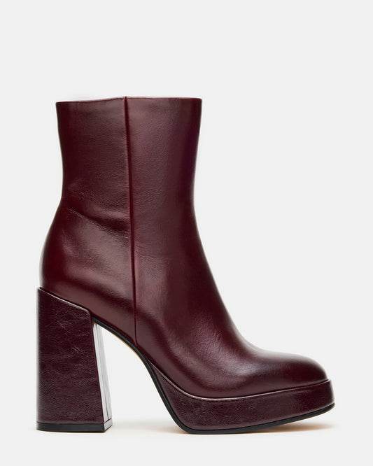 TYRA Burgundy Leather Platform Block Heel Women's Ankle Boot | Steve Madden Signature