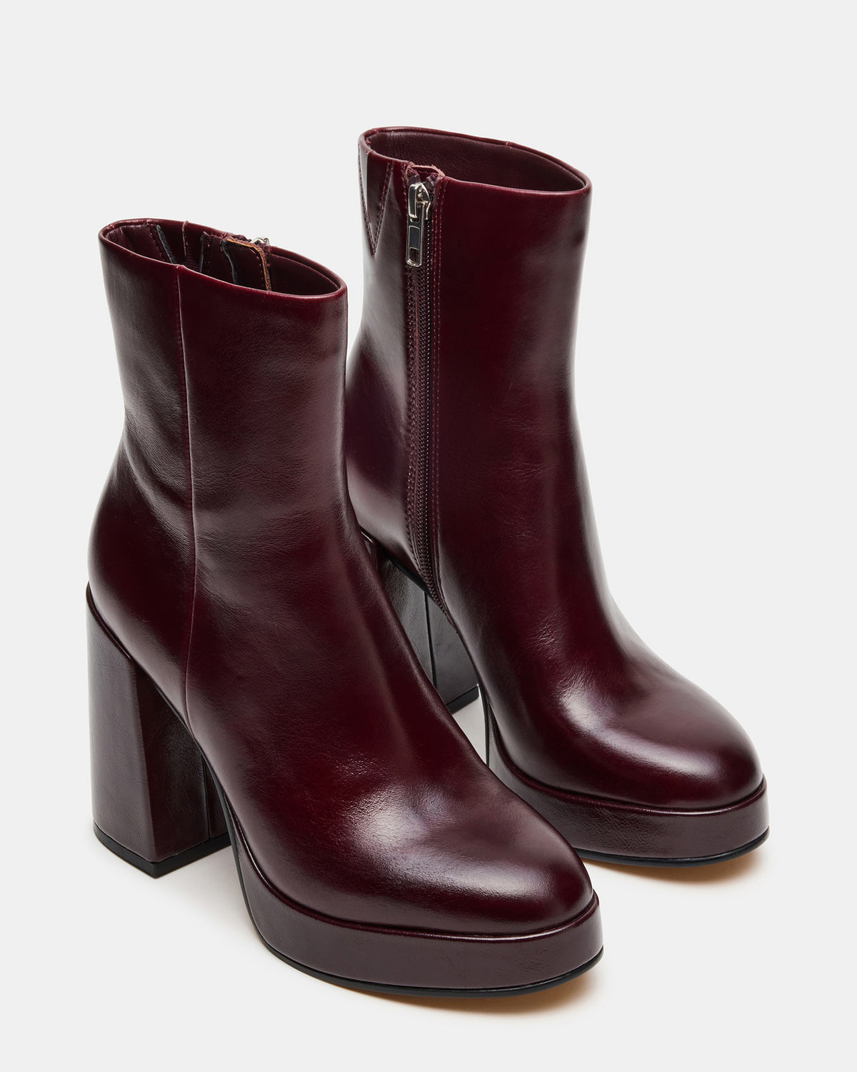 TYRA Burgundy Leather Platform Block Heel Women's Ankle Boot | Steve Madden Signature