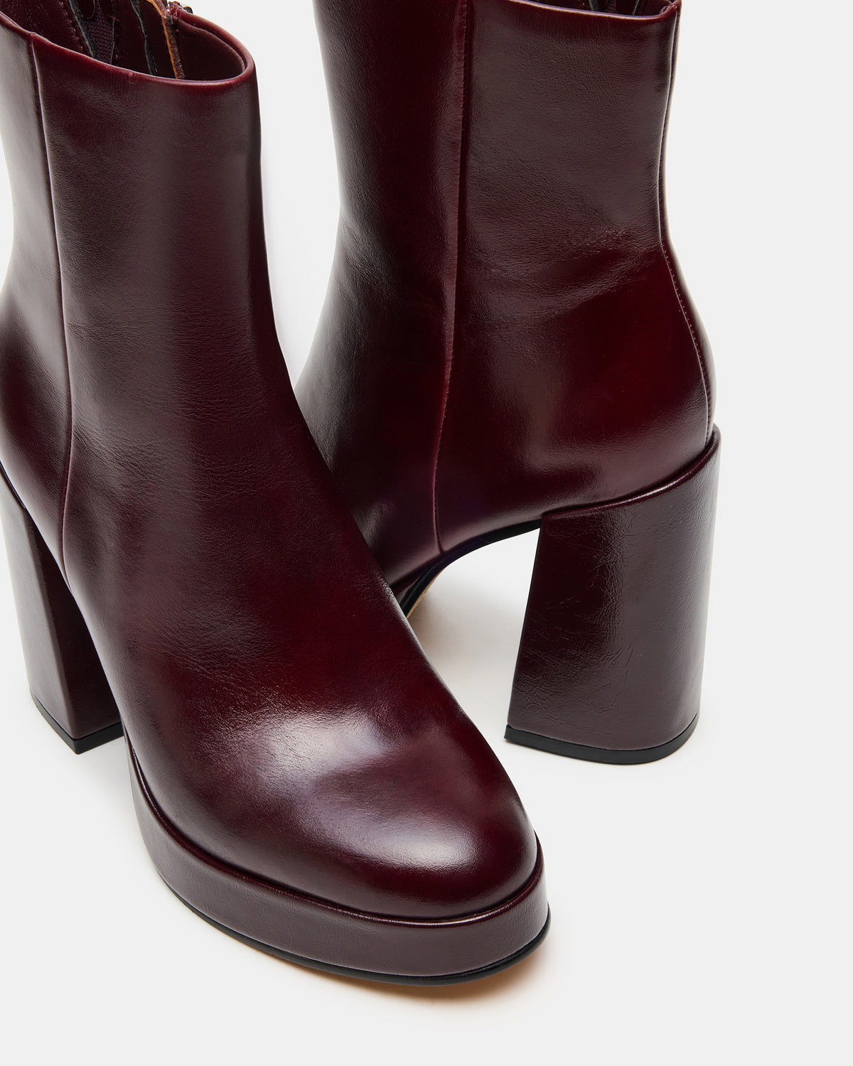 TYRA Burgundy Leather Platform Block Heel Women's Ankle Boot | Steve Madden Signature