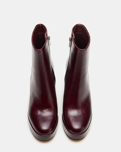 TYRA Burgundy Leather Platform Block Heel Women's Ankle Boot | Steve Madden Signature