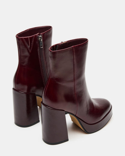 TYRA Burgundy Leather Platform Block Heel Women's Ankle Boot | Steve Madden Signature