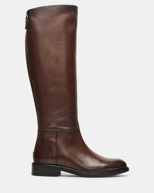 BEREN Brown Leather Knee-High Women's Riding Boot | Steve Madden Latest