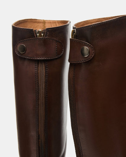 BEREN Brown Leather Knee-High Women's Riding Boot | Steve Madden Latest
