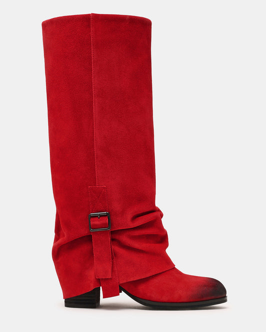BOZEMAN Red Suede Knee-High Fold-Over Cuffed Women's Boot | Steve Madden Great Value