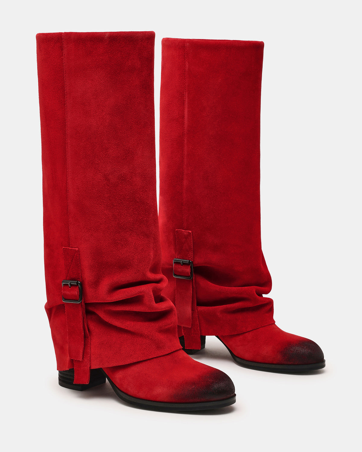 BOZEMAN Red Suede Knee-High Fold-Over Cuffed Women's Boot | Steve Madden Great Value