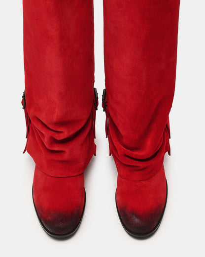 BOZEMAN Red Suede Knee-High Fold-Over Cuffed Women's Boot | Steve Madden Great Value