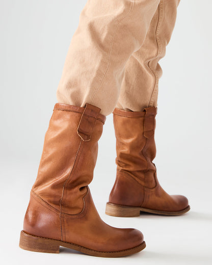 RUBEN Cognac Leather Rounded Toe Women's Boot | Steve Madden Top Pick