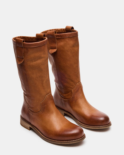 RUBEN Cognac Leather Rounded Toe Women's Boot | Steve Madden Top Pick