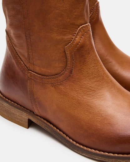 RUBEN Cognac Leather Rounded Toe Women's Boot | Steve Madden Top Pick