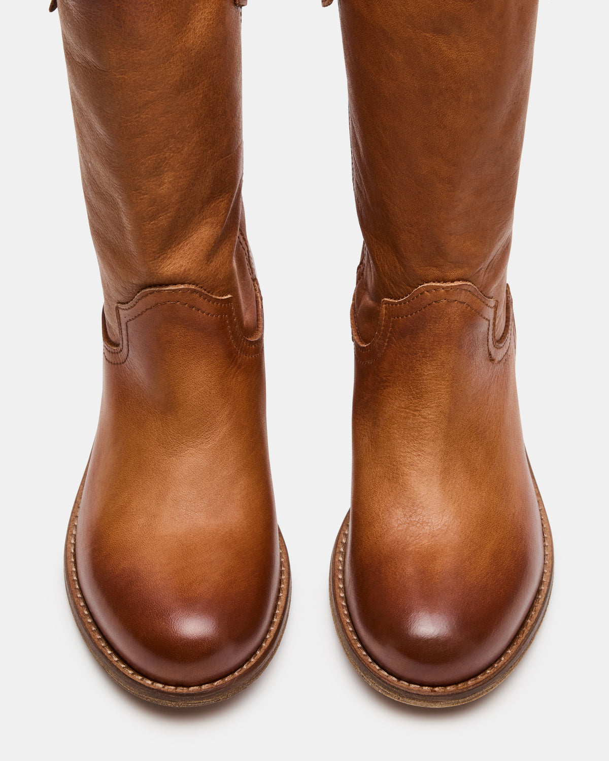RUBEN Cognac Leather Rounded Toe Women's Boot | Steve Madden Top Pick