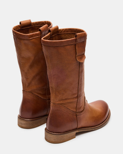 RUBEN Cognac Leather Rounded Toe Women's Boot | Steve Madden Top Pick
