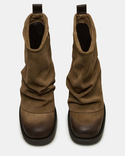 BENJI Taupe Suede Cuffed Fold-Over Moto Buckle Women's Ankle Boot | Steve Madden Exclusive