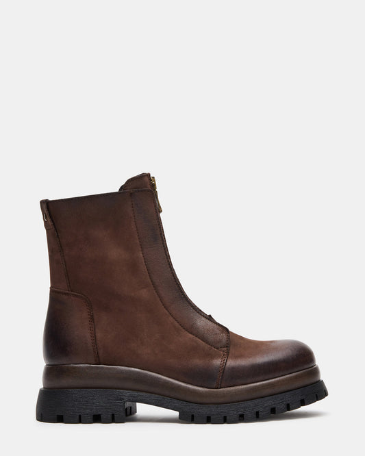 MILTON Brown Leather Moto Women's Ankle Boot | Steve Madden Discount