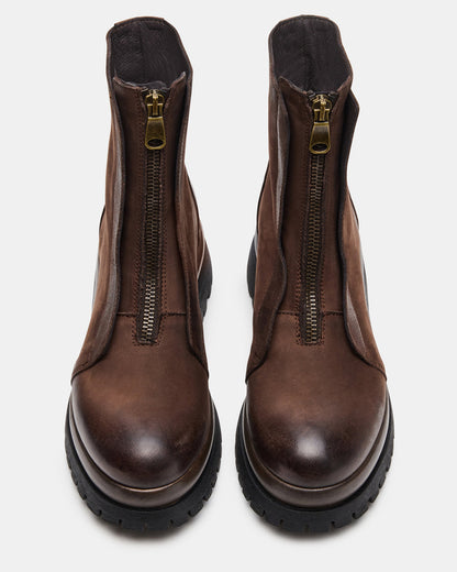 MILTON Brown Leather Moto Women's Ankle Boot | Steve Madden Discount