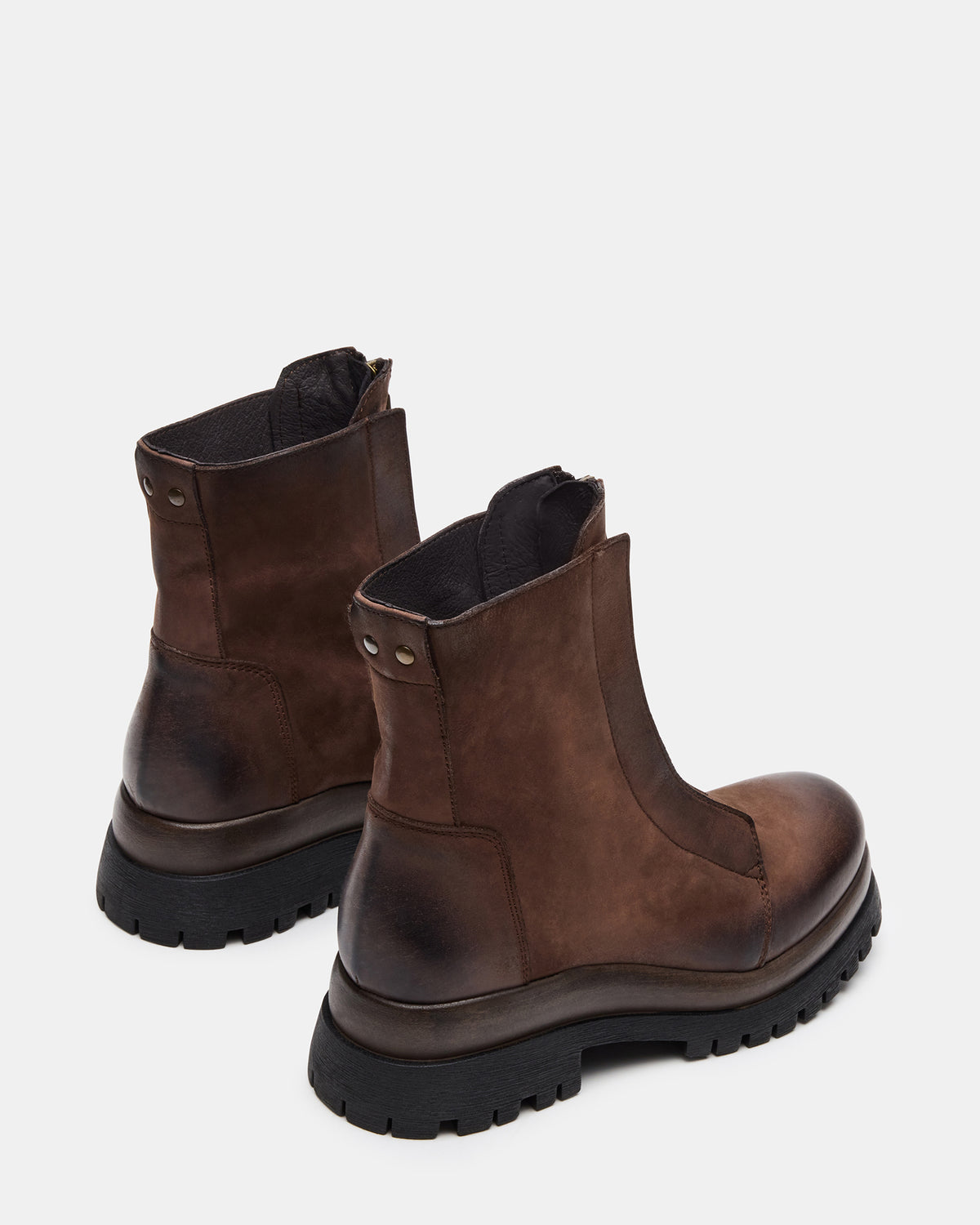 MILTON Brown Leather Moto Women's Ankle Boot | Steve Madden Discount