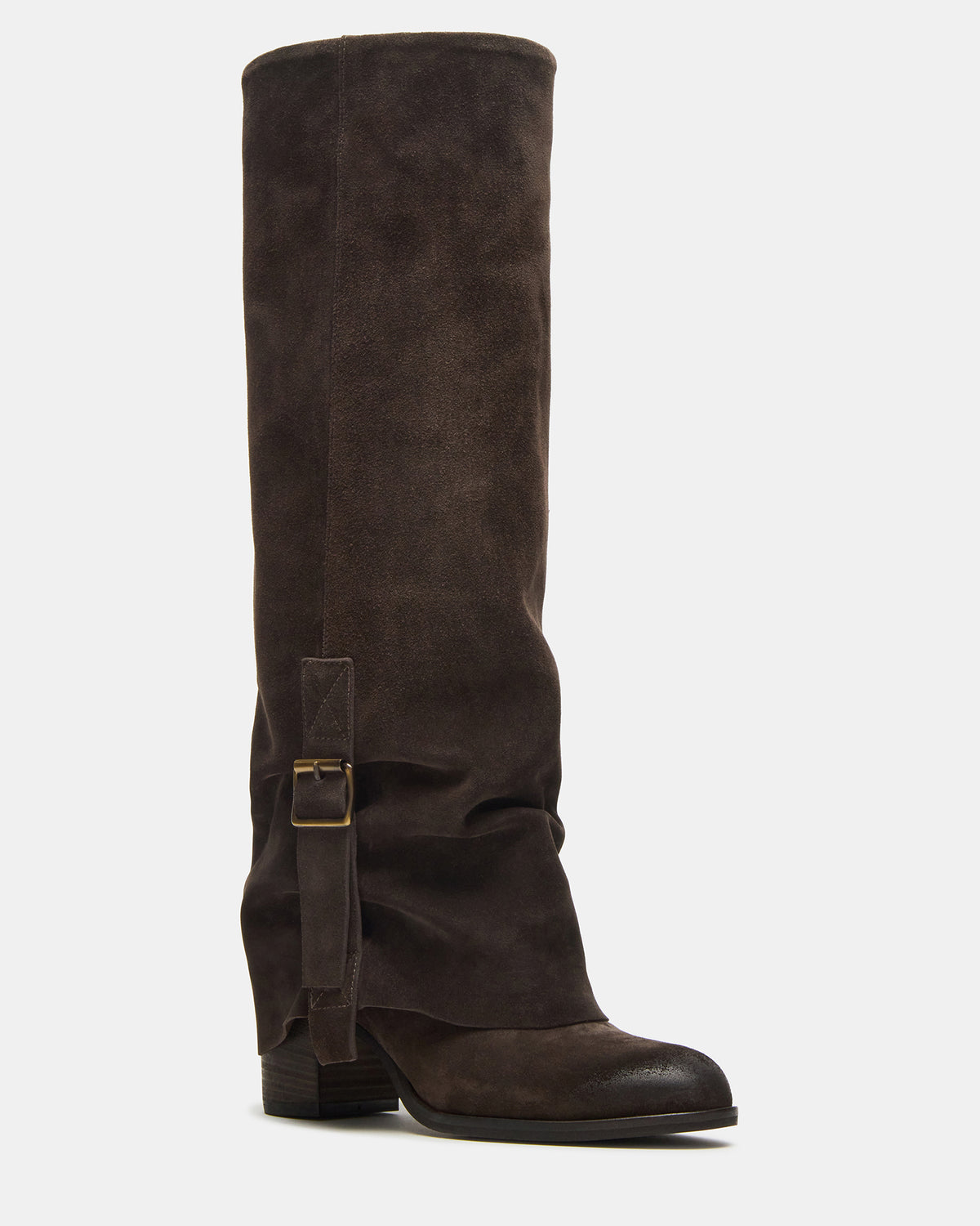 BOZEMAN Dark Taupe Suede Knee-High Fold-Over Cuffed Women's Boot | Steve Madden Customer Favorite