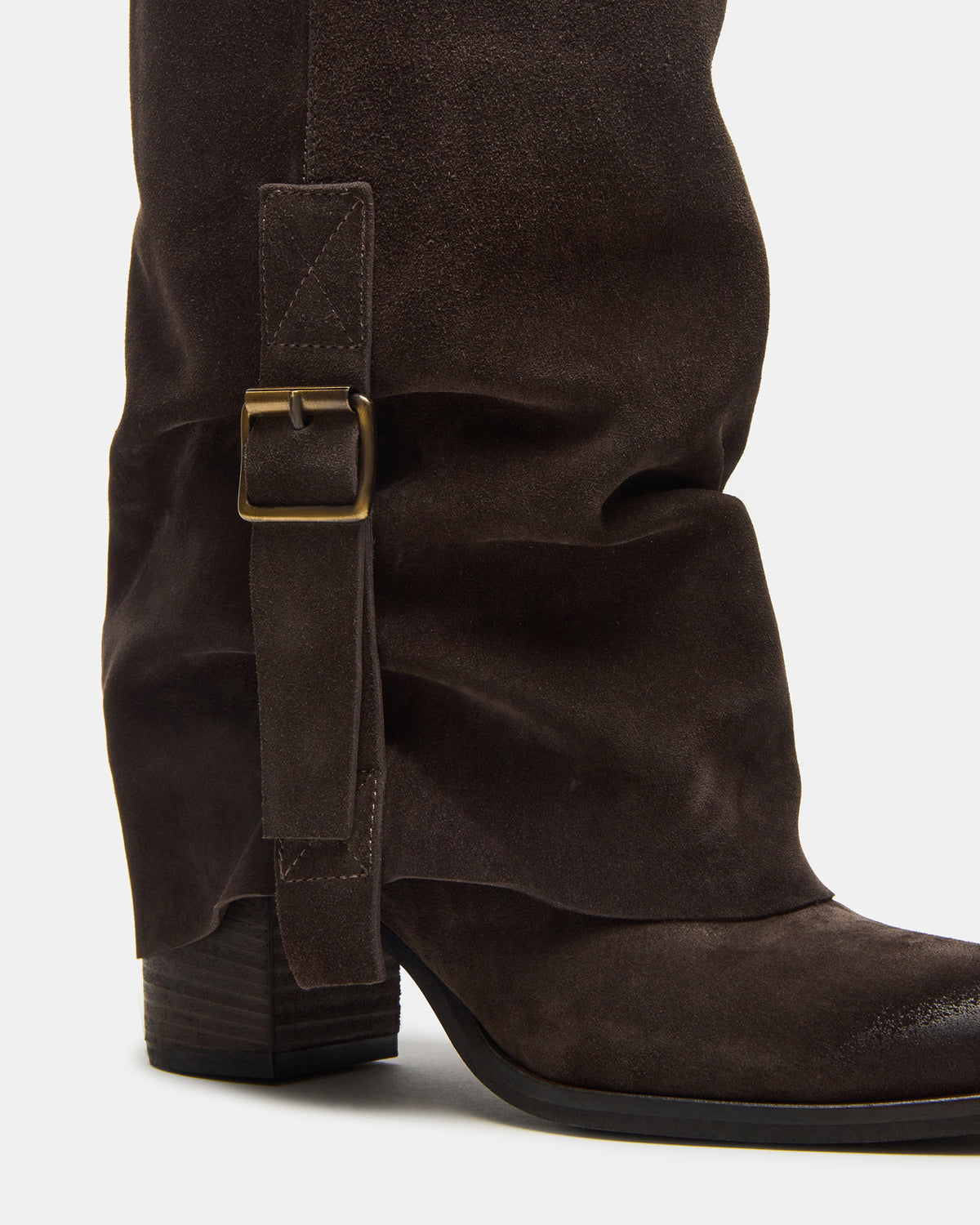 BOZEMAN Dark Taupe Suede Knee-High Fold-Over Cuffed Women's Boot | Steve Madden Customer Favorite