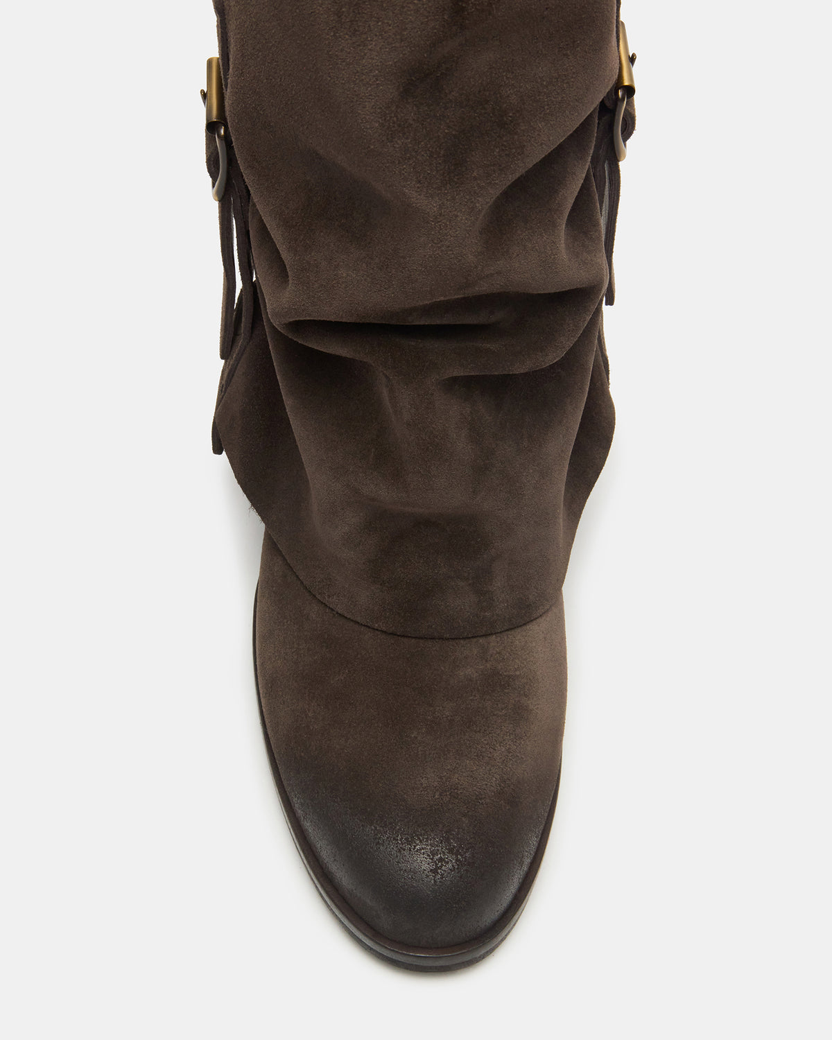 BOZEMAN Dark Taupe Suede Knee-High Fold-Over Cuffed Women's Boot | Steve Madden Customer Favorite
