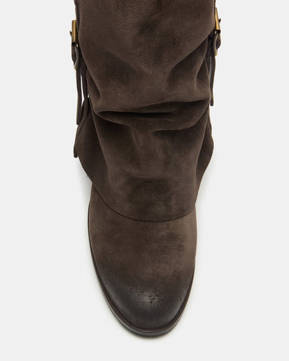 BOZEMAN Dark Taupe Suede Knee-High Fold-Over Cuffed Women's Boot | Steve Madden Customer Favorite