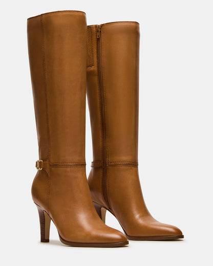 RHETT Tan Leather Knee-High Heeled Women's Boot | Steve Madden Top Pick