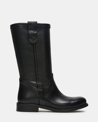RUBEN Black Leather Rounded Toe Women's Boot | Steve Madden Trending
