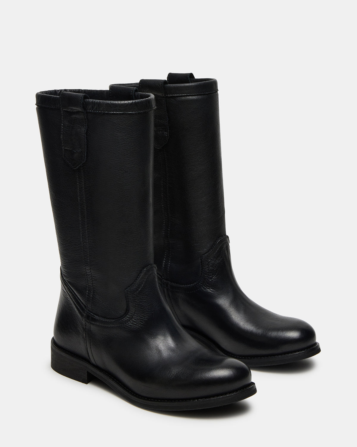 RUBEN Black Leather Rounded Toe Women's Boot | Steve Madden Trending