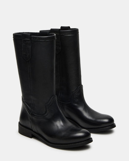 RUBEN Black Leather Rounded Toe Women's Boot | Steve Madden Trending