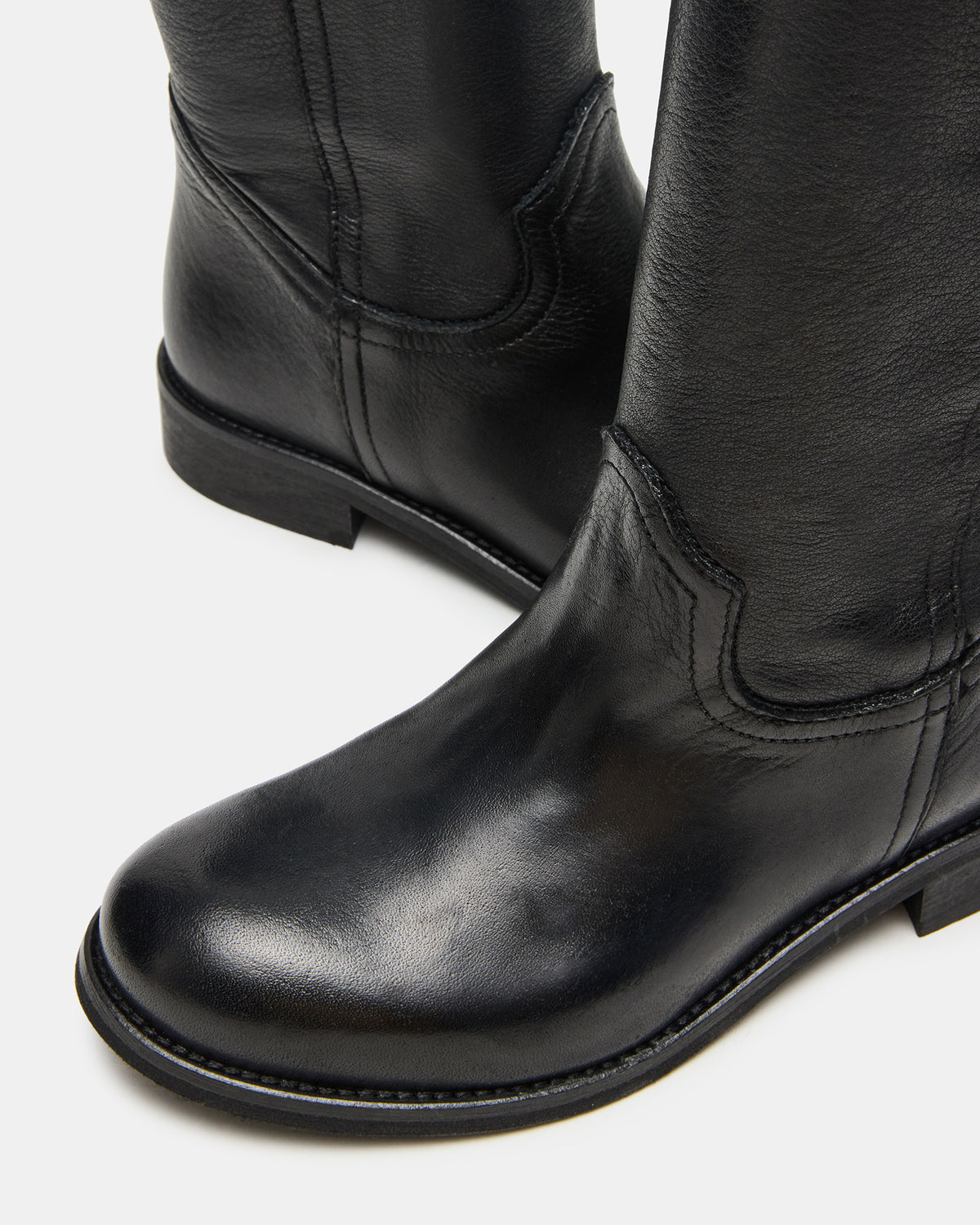 RUBEN Black Leather Rounded Toe Women's Boot | Steve Madden Trending