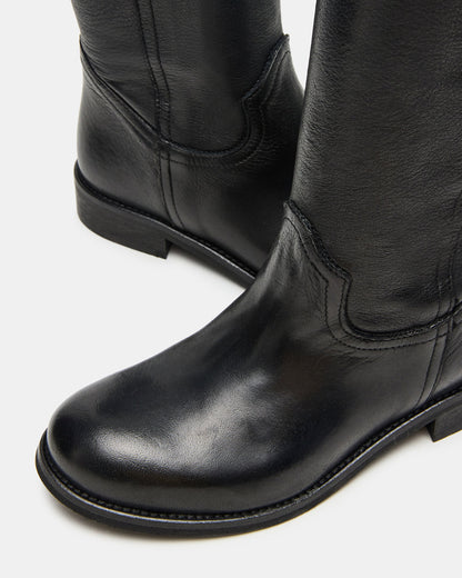 RUBEN Black Leather Rounded Toe Women's Boot | Steve Madden Trending