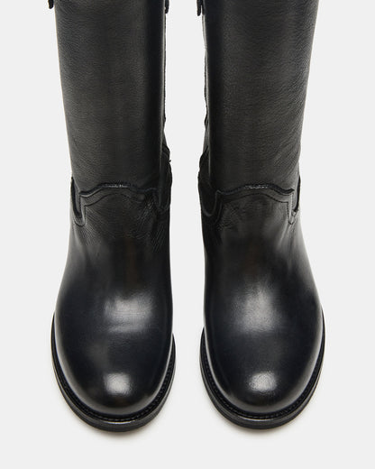 RUBEN Black Leather Rounded Toe Women's Boot | Steve Madden Trending
