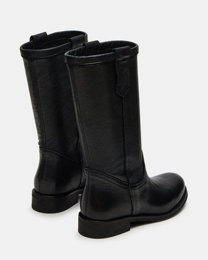 RUBEN Black Leather Rounded Toe Women's Boot | Steve Madden Trending