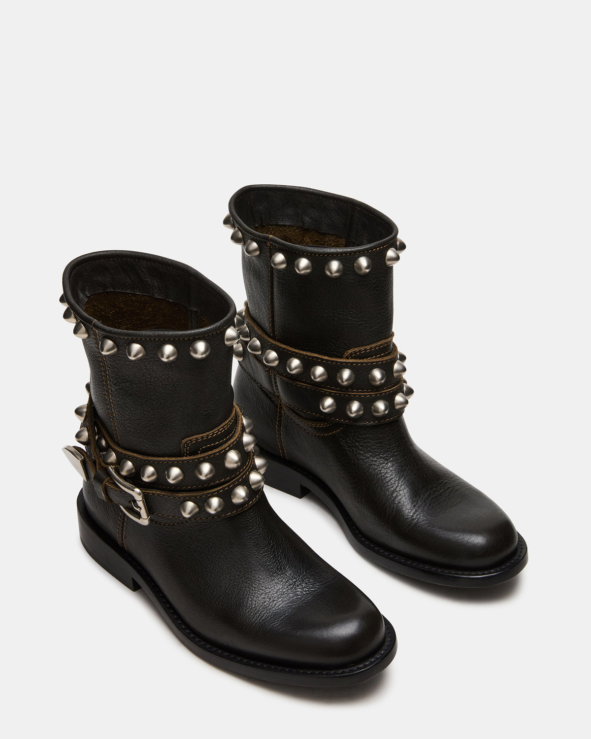 ORBIT Black Distressed Gold Detail Moto Women's Ankle Boot | Steve Madden Exclusive