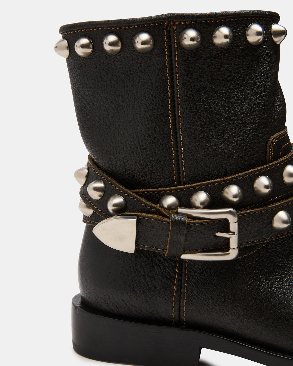 ORBIT Black Distressed Gold Detail Moto Women's Ankle Boot | Steve Madden Exclusive