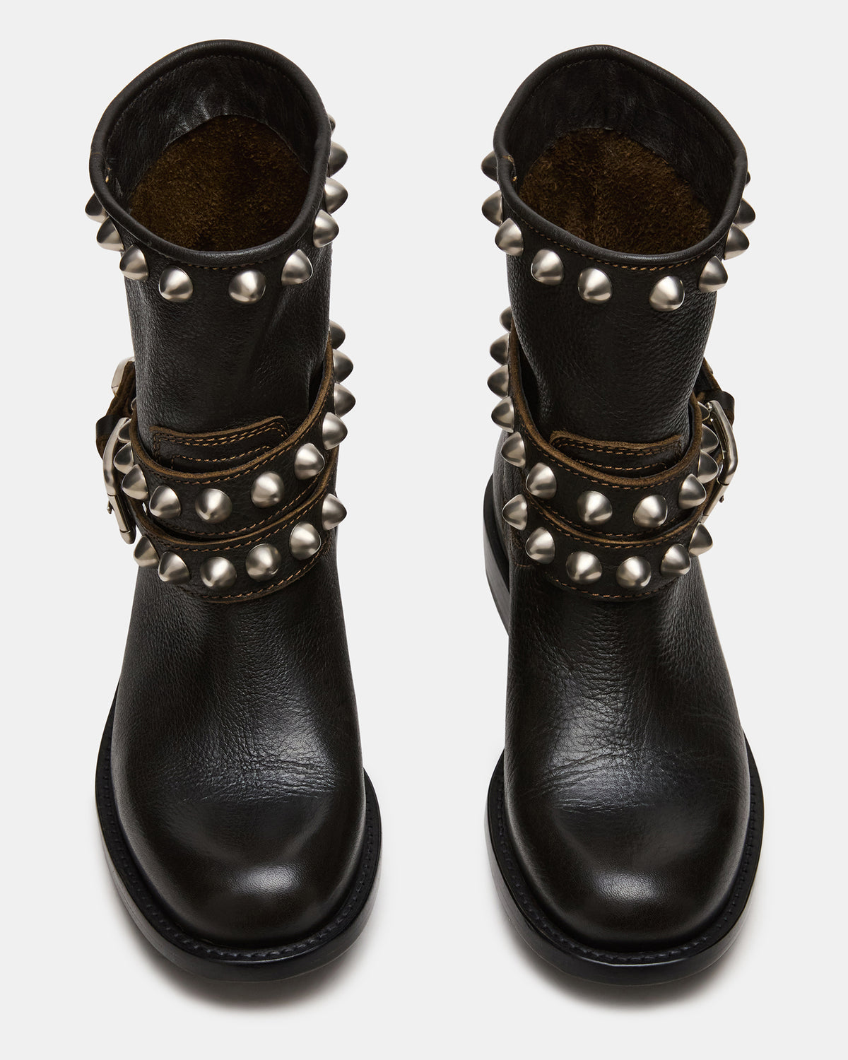 ORBIT Black Distressed Gold Detail Moto Women's Ankle Boot | Steve Madden Exclusive