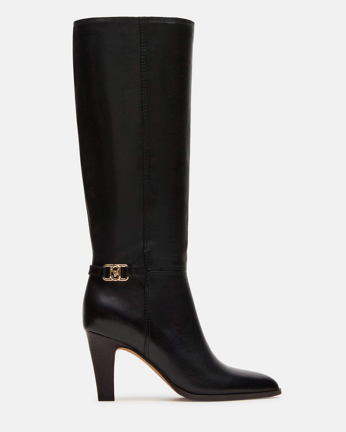 RHETT Black Leather Knee-High Heeled Women's Boot | Steve Madden Recommended