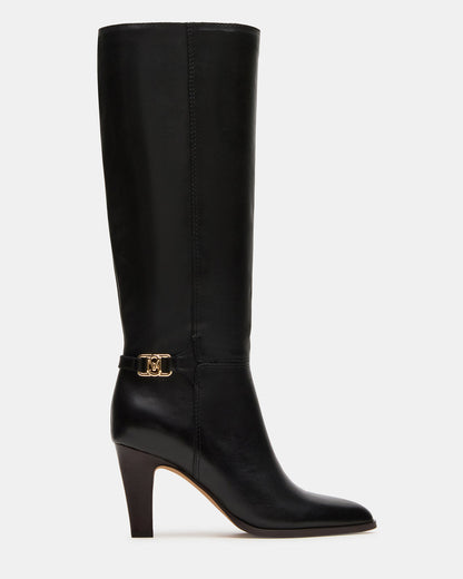 RHETT Black Leather Knee-High Heeled Women's Boot | Steve Madden Recommended