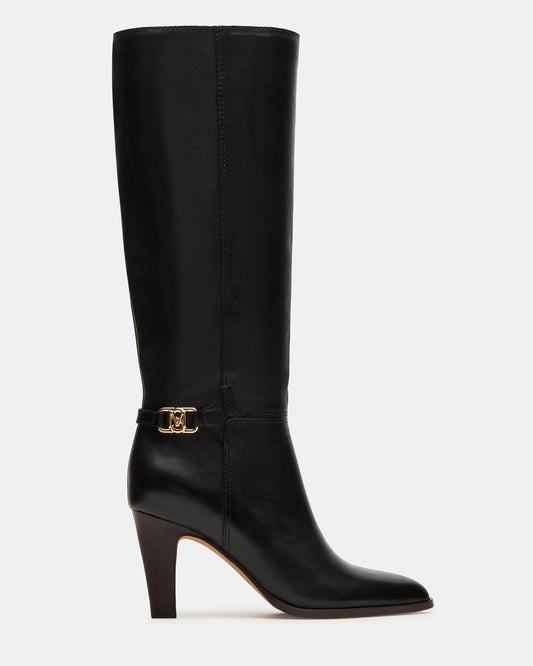 RHETT Black Leather Knee-High Heeled Women's Boot | Steve Madden Recommended