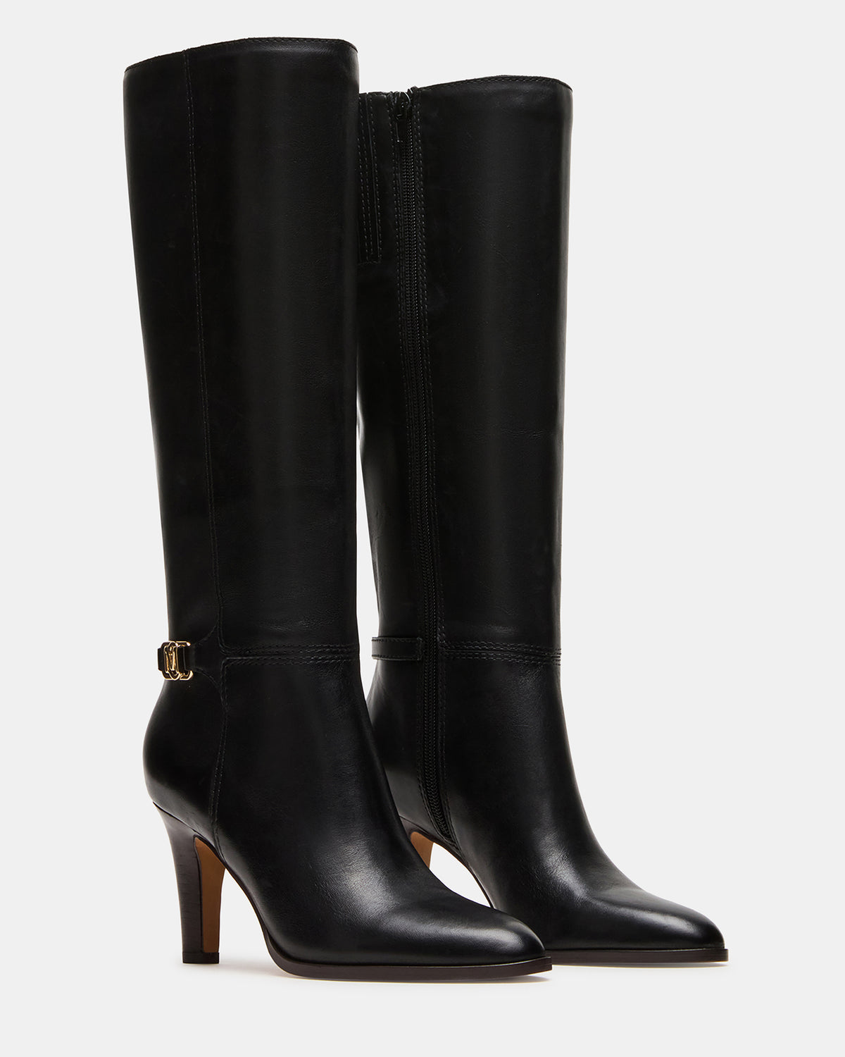 RHETT Black Leather Knee-High Heeled Women's Boot | Steve Madden Recommended