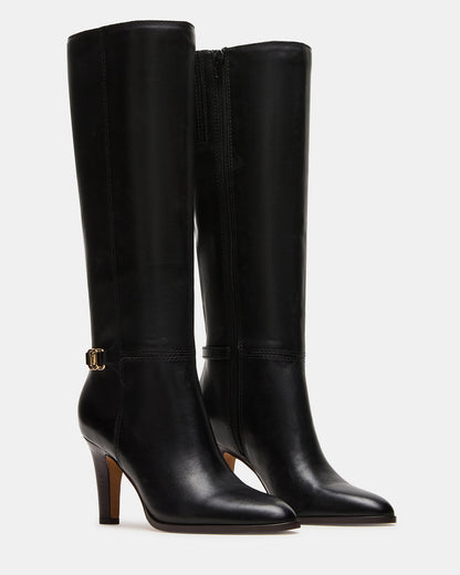 RHETT Black Leather Knee-High Heeled Women's Boot | Steve Madden Recommended