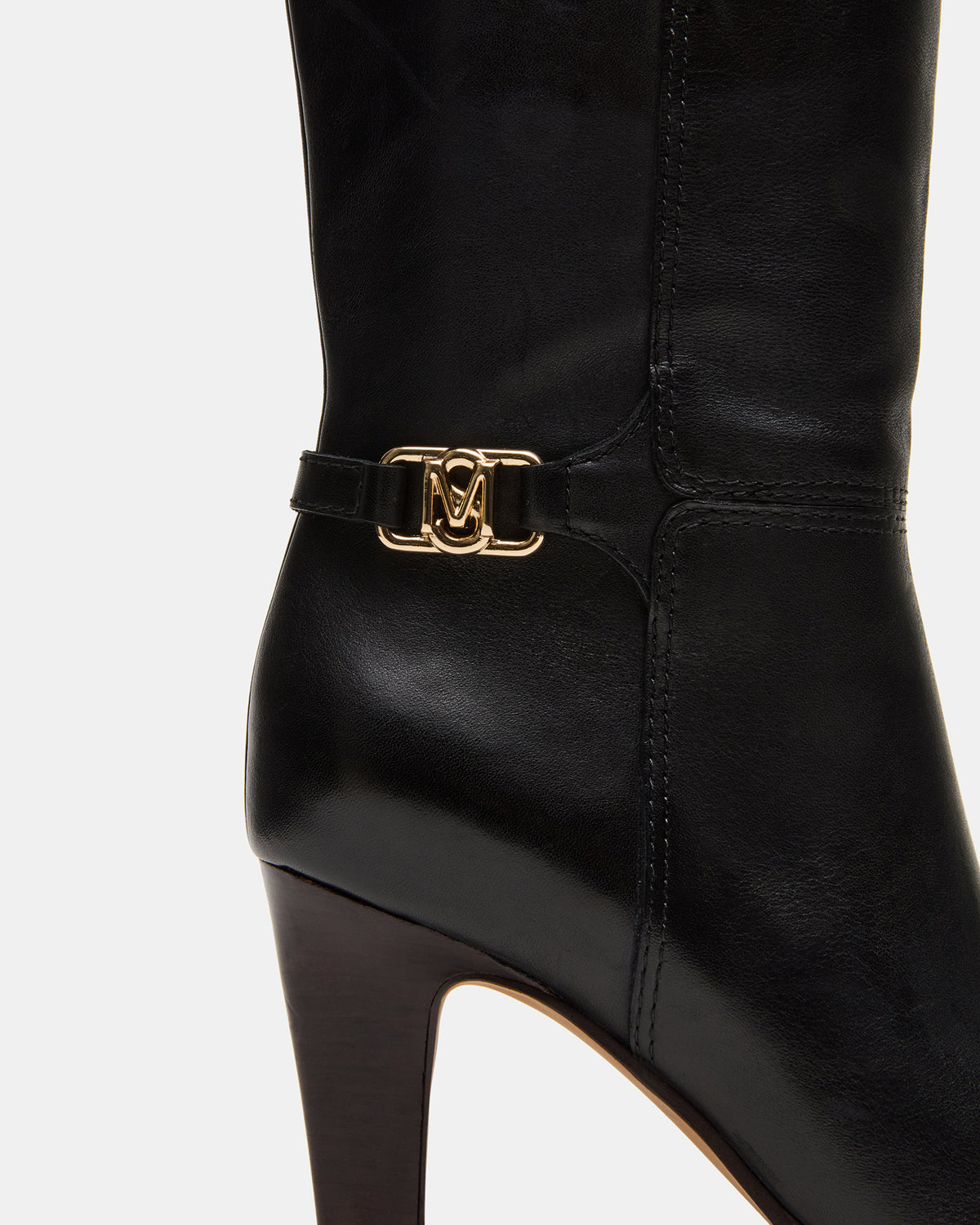 RHETT Black Leather Knee-High Heeled Women's Boot | Steve Madden Recommended