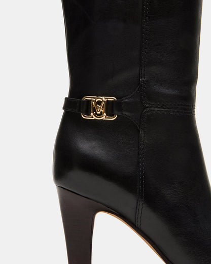 RHETT Black Leather Knee-High Heeled Women's Boot | Steve Madden Recommended