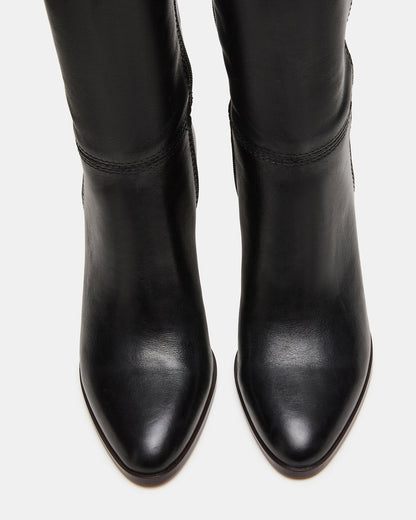 RHETT Black Leather Knee-High Heeled Women's Boot | Steve Madden Recommended