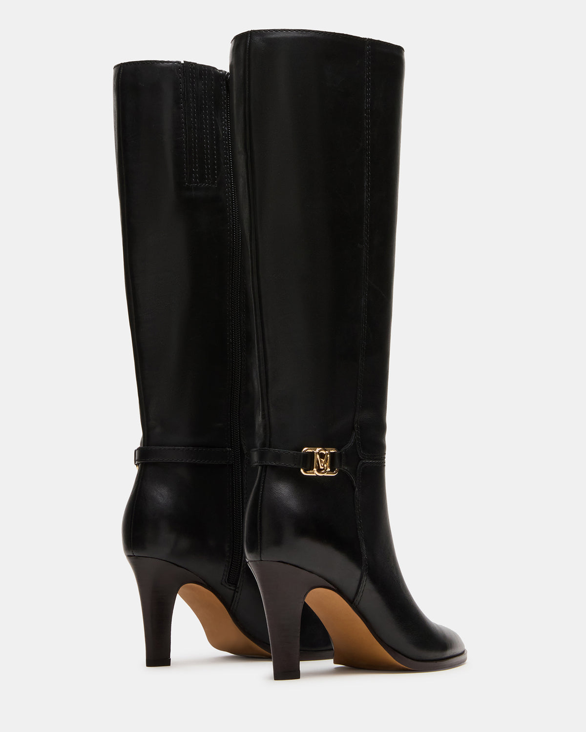 RHETT Black Leather Knee-High Heeled Women's Boot | Steve Madden Recommended