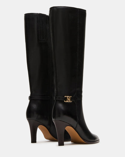 RHETT Black Leather Knee-High Heeled Women's Boot | Steve Madden Recommended