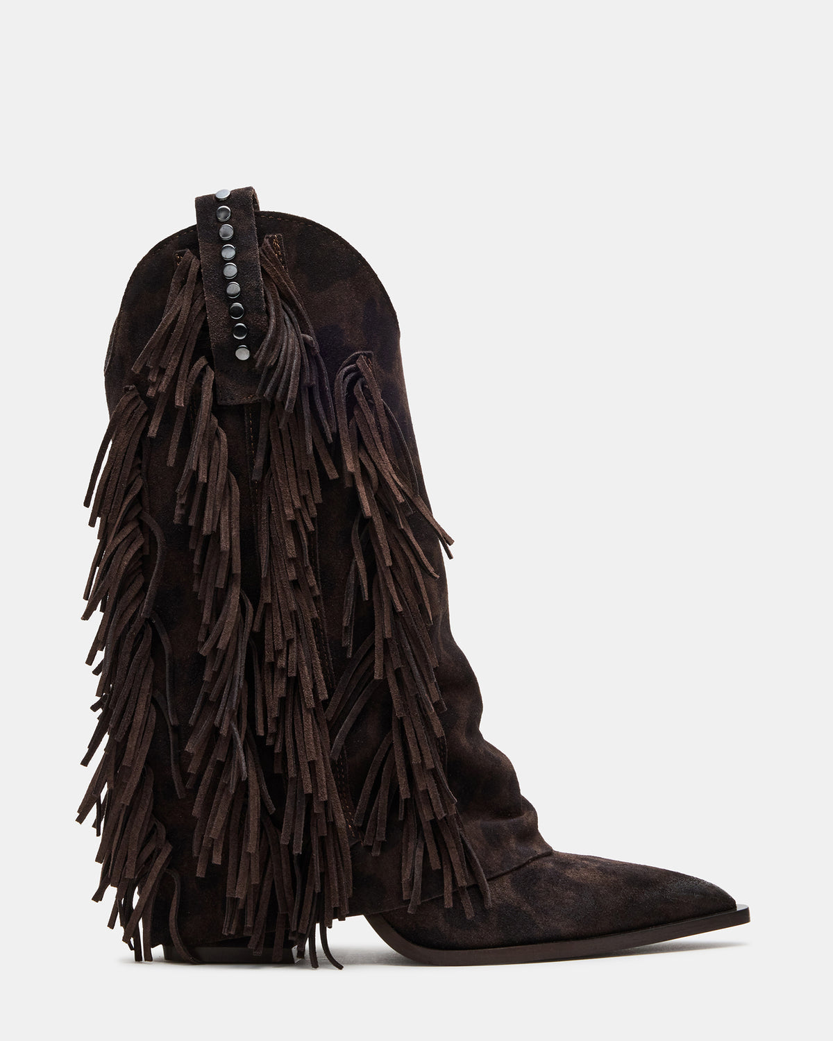 LANDMARK Brown Leopard Cuffed Fringe Western Women's Ankle Boot | Steve Madden Recommended