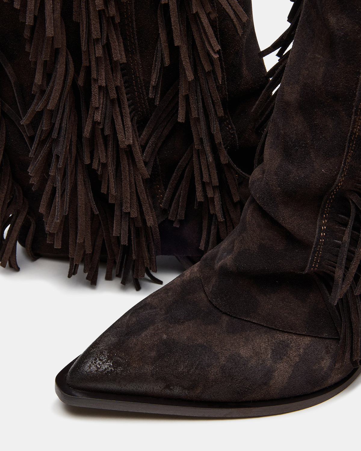 LANDMARK Brown Leopard Cuffed Fringe Western Women's Ankle Boot | Steve Madden Recommended