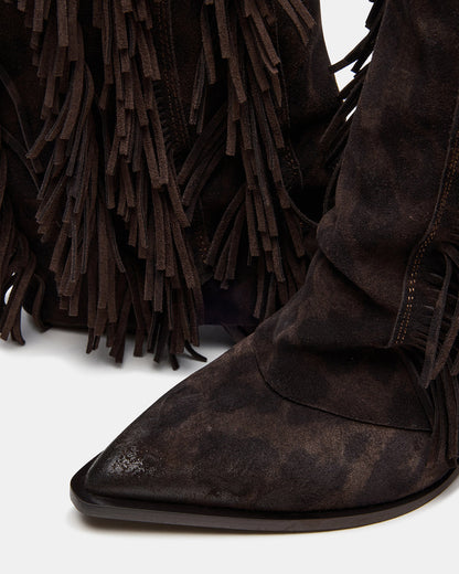 LANDMARK Brown Leopard Cuffed Fringe Western Women's Ankle Boot | Steve Madden Recommended